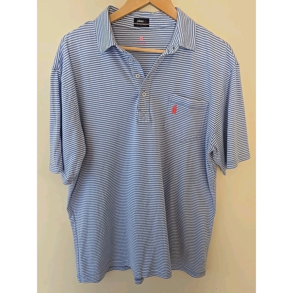 Johnnie-O Men's West Coast Prep Soft Striped Polo Short Sleeve Pullover Medium